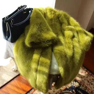 Tao Ting Li Na Women Loose Mid-Length Furry Green Faux Fur Thick Coat