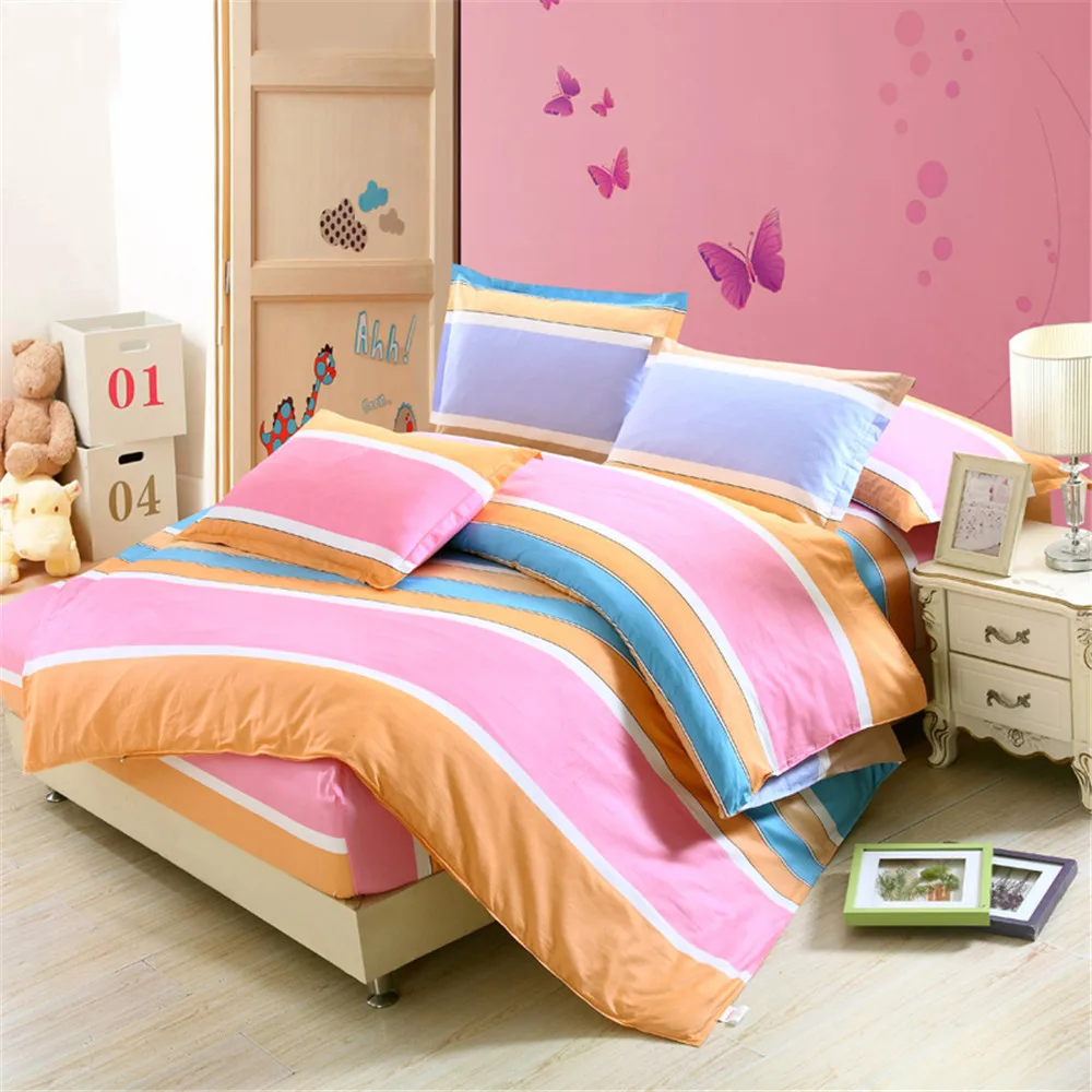 Мягкий постельный комплект из 4 предметов египетского хлопка в клетку и полоску