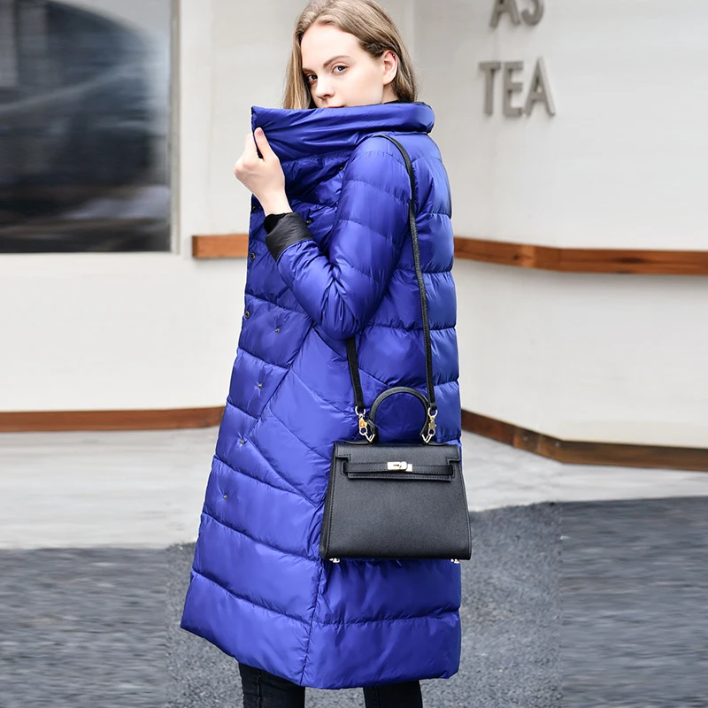 Two Side Wear Autumn Winter 90% White Duck Down Coat Women Light Down Long jacket Women warm Parkas A124