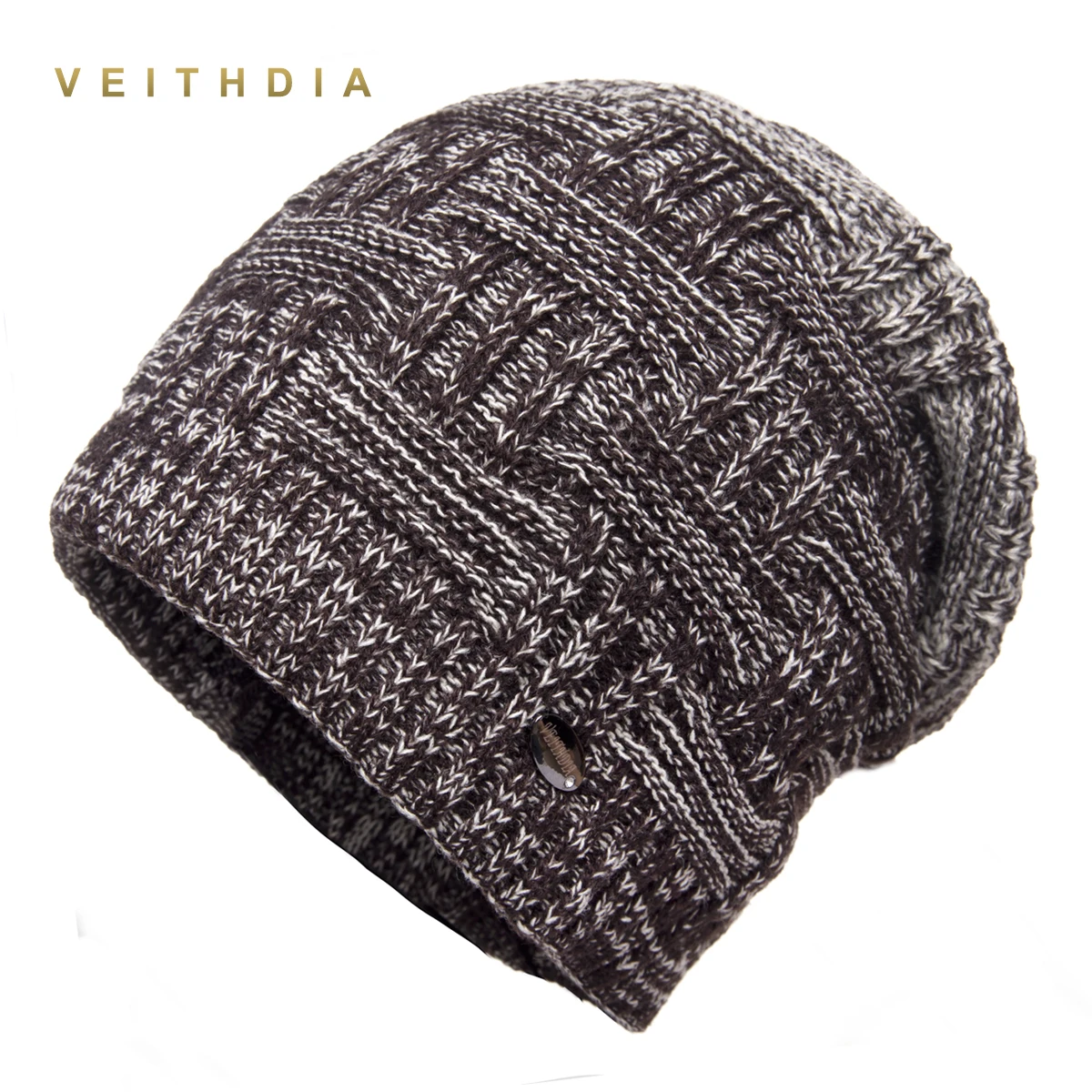 VEITHDIA супер крутые Skullies шапки для мужчин вязаные плюс бархатная Лоскутная цветная