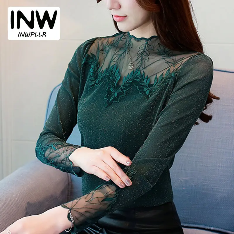 Женская элегантная кружевная Лоскутная Блузка Топы Плюс Размер Blusas Mujer 2019 модная