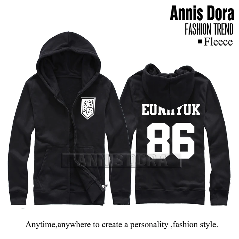 BLACK EUNHYUK86 Худи на молнии с логотипом Super Junior SJ SUJU Heechul Leeteuk Eunhyuk Donghae - Цвет: BLACK EUNHYUK86