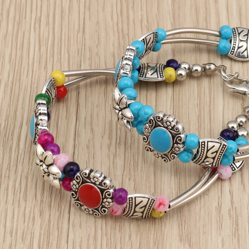 Женский винтажный браслет с бусинами из натурального камня в богемном стиле |