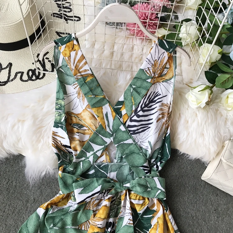 Пляжный Boho короткий женский летний комбинезон с открытой спиной и v-образным вырезом без рукавов комбинезон корейский цветочный принт плюс размер женский комбинезон
