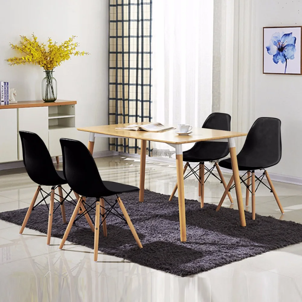 Giantex 4 шт. Mid Century Modern обеденный стул со спинкой деревянная ножка черный Обеденная
