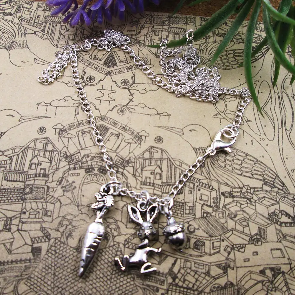 Счастливый Пасхальный кролик ожерелье Серебряный милый с морковкой и сосновой