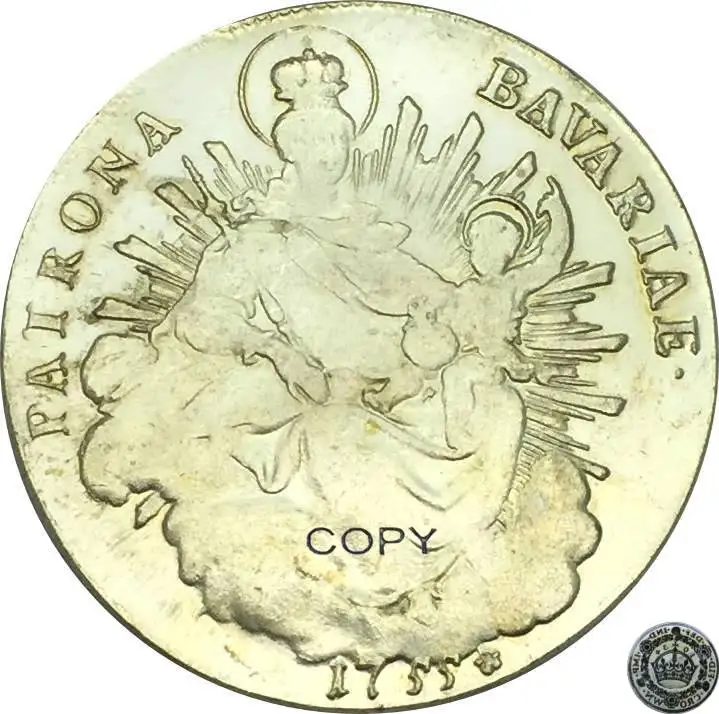 Немецкая имитация монеты 1755 1 One Thaler Maximilian III Josef драпированный бюст голова