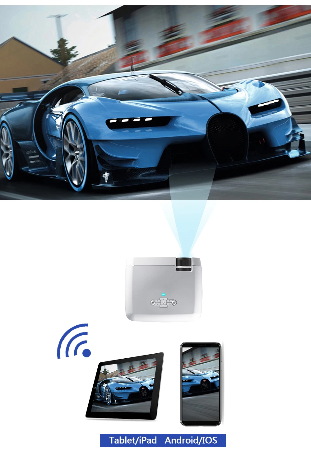 AUN D40W мини-проектор, Поддержка IOS/Android телефон беспроводной синхронизация дисплей, светодиодный проектор для 720P домашнего кинотеатра, 3D проектор