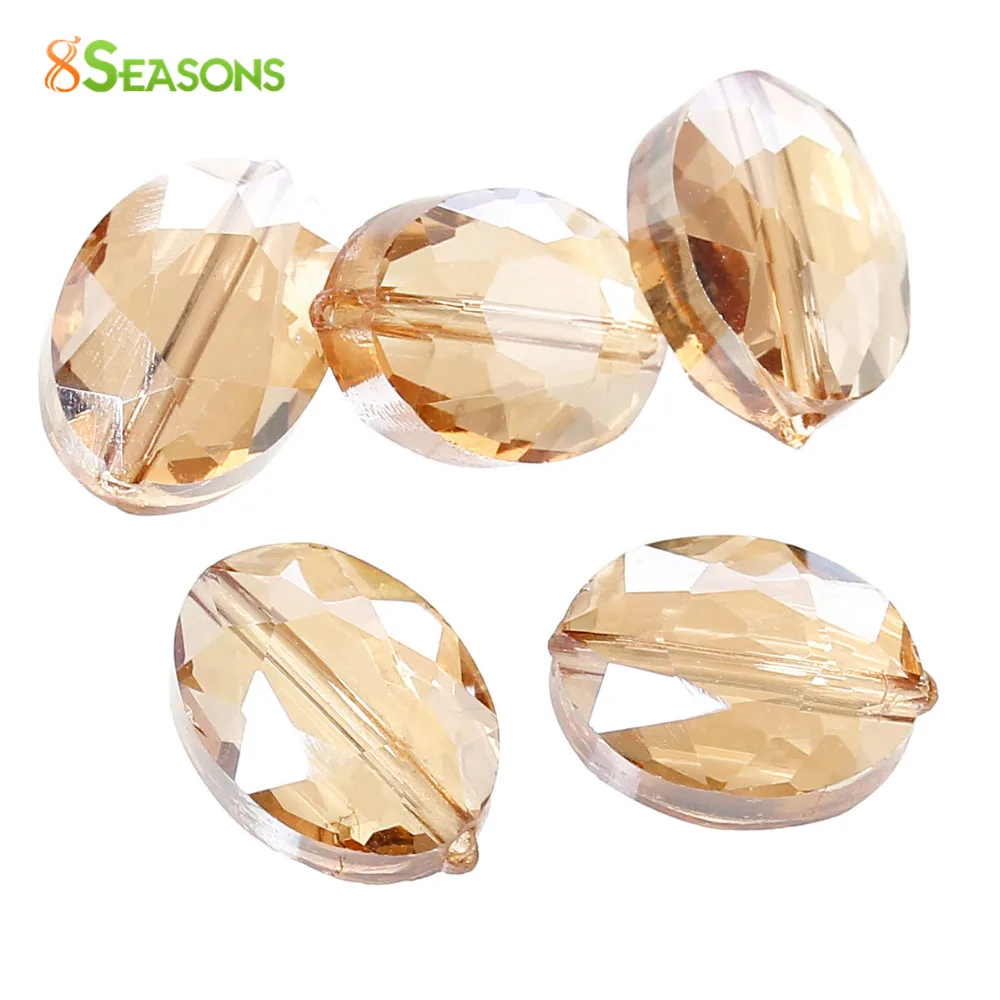 

8Seasons Crystal Glass Loose Beads Oval Champagne Faceted Transparent DIY Jewelry About 12mm x 9mm, Hole: Approx 0.9mm, 10 PCs