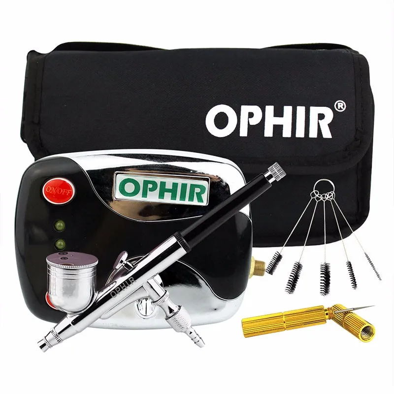 OPHIR мини набор воздушных компрессоров с двойным действием Аэрограф и чистящие инструменты для Временной Татуировки ногтей Art_AC(002G+ 004+ 023+ 035+ 080