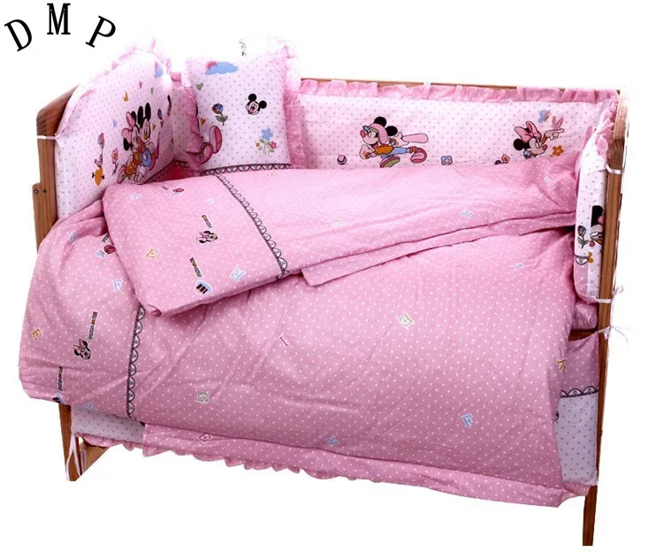 7pcs Cartoon Cot Crib Bedding kit ber o Wholesale and Retail Children Cot Sets (4bumper+duvet+matress+pillow)