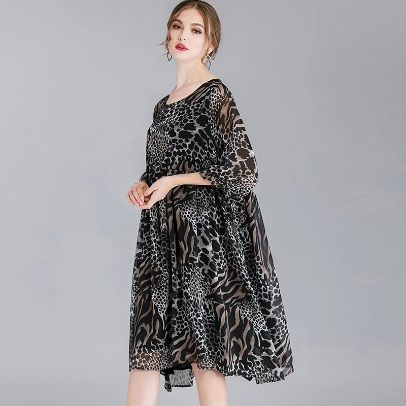 Женское шифоновое платье с леопардовым принтом повседневные свободные вечерние