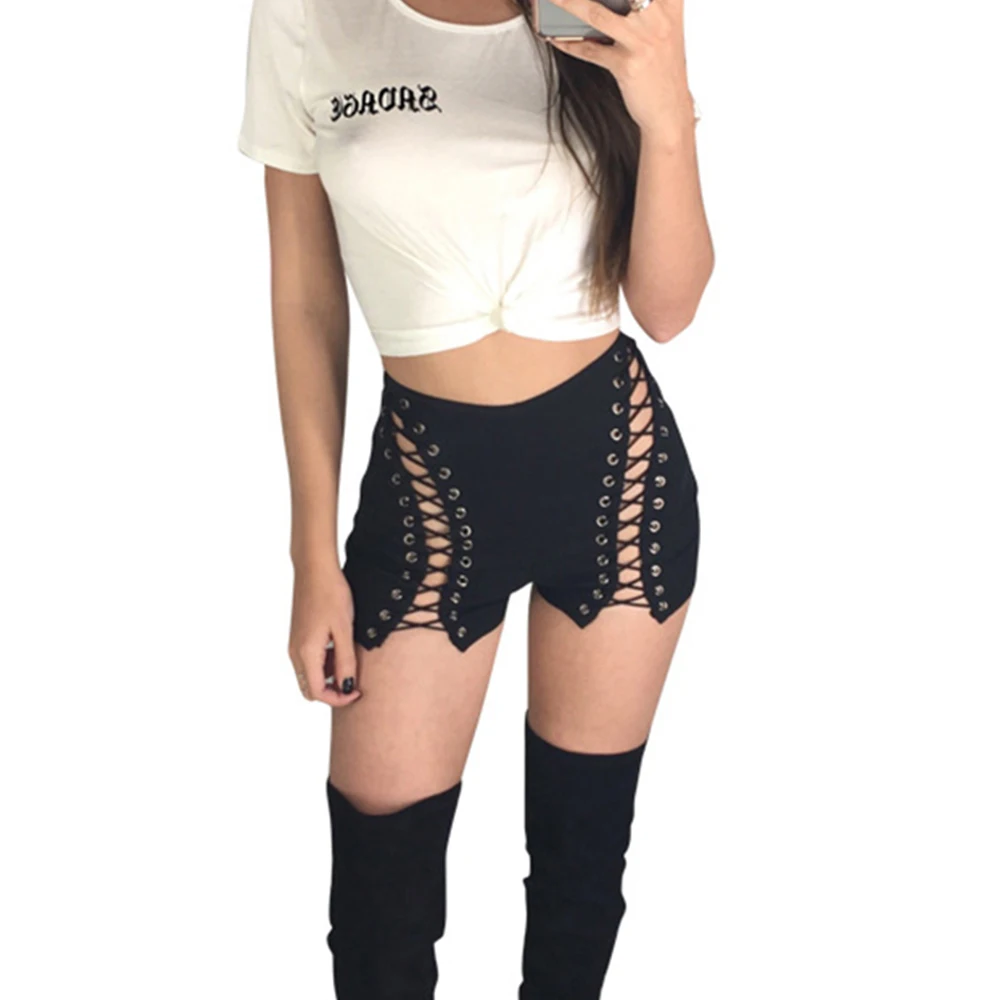 Женские шорты с высокой талией черные белые открытые бандажные короткие Feminino 2017