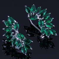 enchanting ear shaped green cubic zirconia silver plated clip hoop huggie earrings v0888