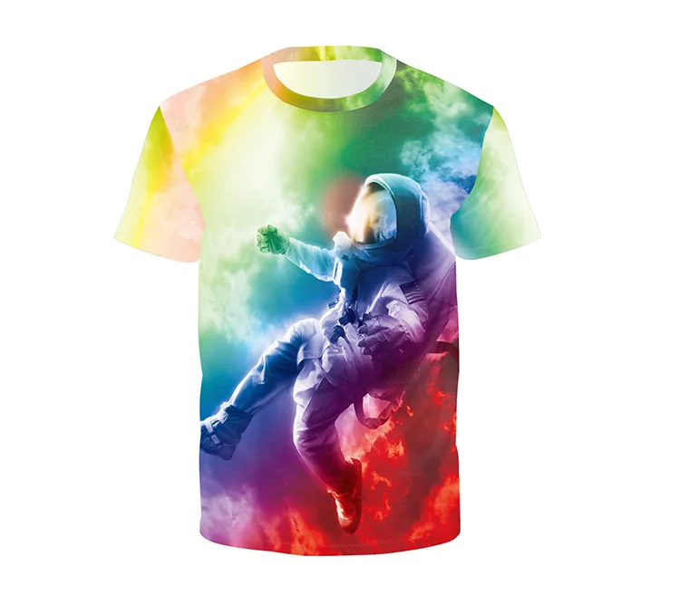 

2019 Summer European American Women's O-neck Creative Astronaut Print Fashion Trend Sports T-shirt Men Short Sleeve B Loose Tees