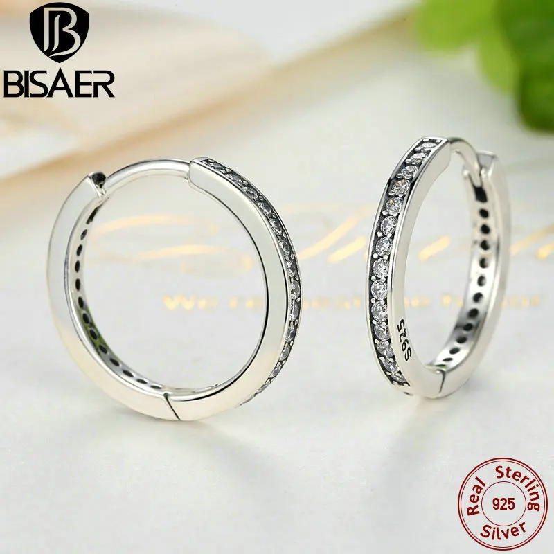 BISAER, 925 пробы, серебро, кубический циркон, Круглый Круг, кристалл, женские корейские серьги-кольца для женщин, модные женские Серьги brincos