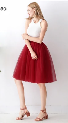 Wine Red 7 слоев 65 см Длинная женская юбка принцесса пачка тюль юбки Модное бальное платье Лолита юбка лето Saias Femininas faldas Jupe - Цвет: Wine Red
