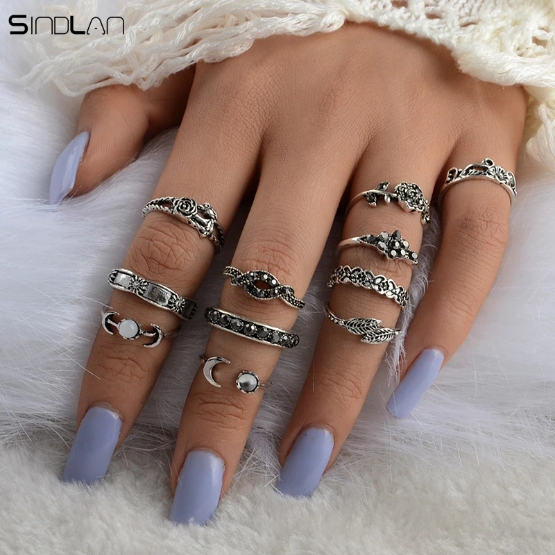 Новинка 2017 модные богемные кольца 11 шт./компл. в стиле ретро стразы с кристаллами