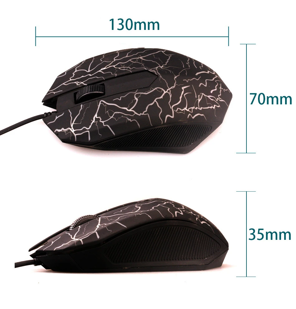 New 2400DPI Wired USB Optical Comupter PC Laptop Mice 3 Buttons w/ 7 Color breathing LED Gaming Gamer Ergonomic Mouse - Black | Компьютеры