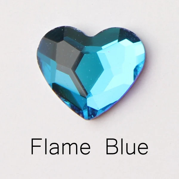 Flame blue Модные новые стильные 3D Стразы для ногтей 10 мм стеклянные кристаллы в форме сердца с плоской задней стороной для украшения ногтей DIY Стразы - Цвет: Flame blue