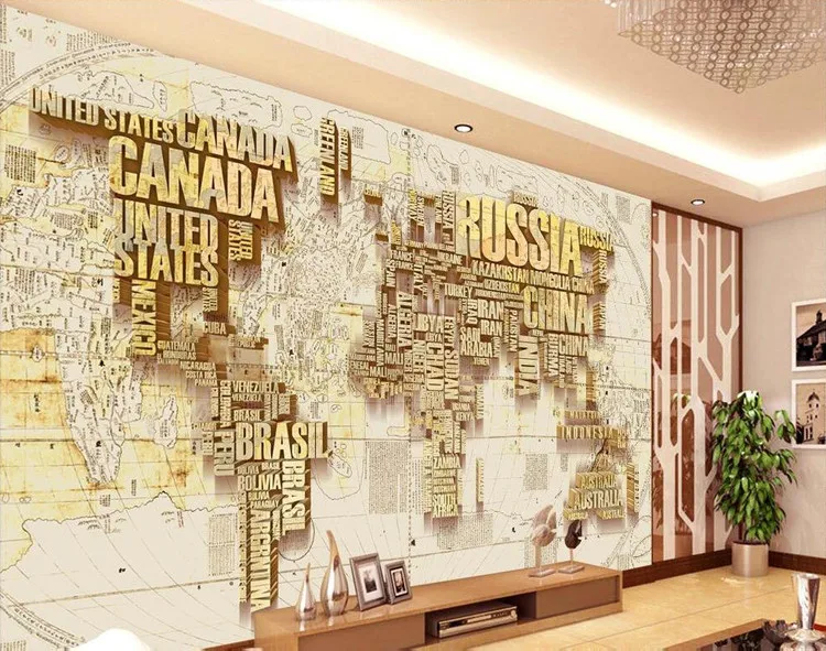 3D Карта мира обои ретро кирпичная стена живопись спальня салон Офис Ресторан