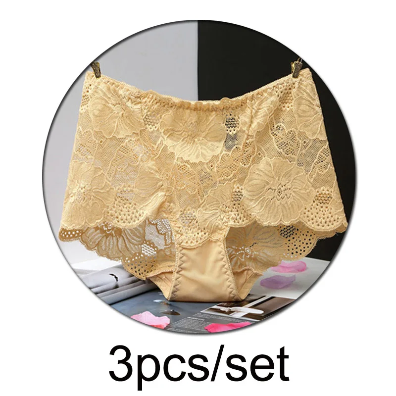 A 3pcs 3 шт./лот, сексуальные кружевные трусики, женское нижнее белье, бесшовное нижнее белье, трусы, набор, высокая посадка, хлопок, бедра, подштанники, женские штаны# F - Цвет: A 3pcs