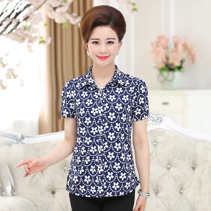 Рубашка с коротким рукавом для женщин среднего возраста топ размера плюс мамы