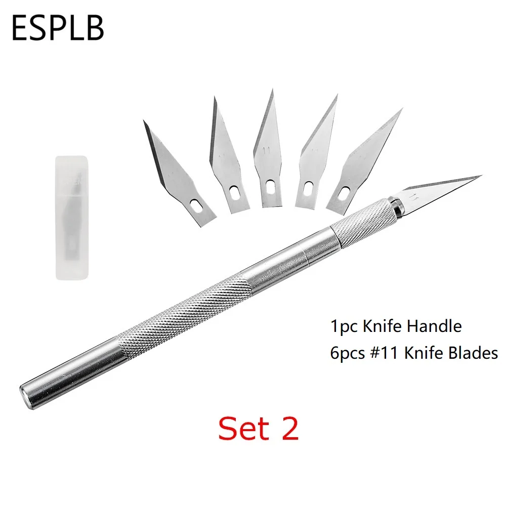Set 2 ESPLB металлический нож для скальпеля Лезвия#11 нескользящий резак гравировальные ремесленные ножи лезвия для мобильного телефона ноутбука PCB ремонт ручные инструменты - Цвет: Set 2