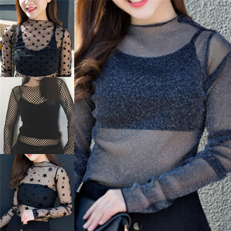 Женская Клубная одежда 1 шт. сексуальная сетчатая Прозрачная Футболка Harajuku