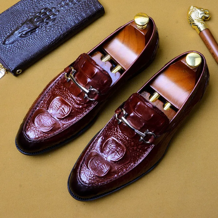 Мужские классические туфли из натуральной кожи с тиснением под Аллигатор