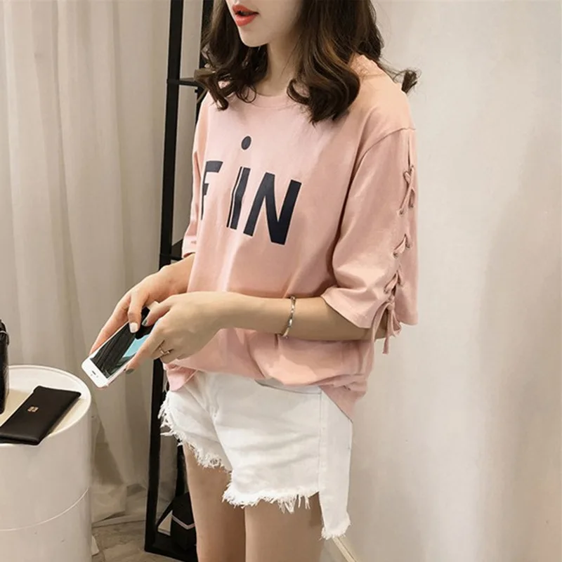 Летняя Корейская версия простая свободная повседневная короткая футболка с