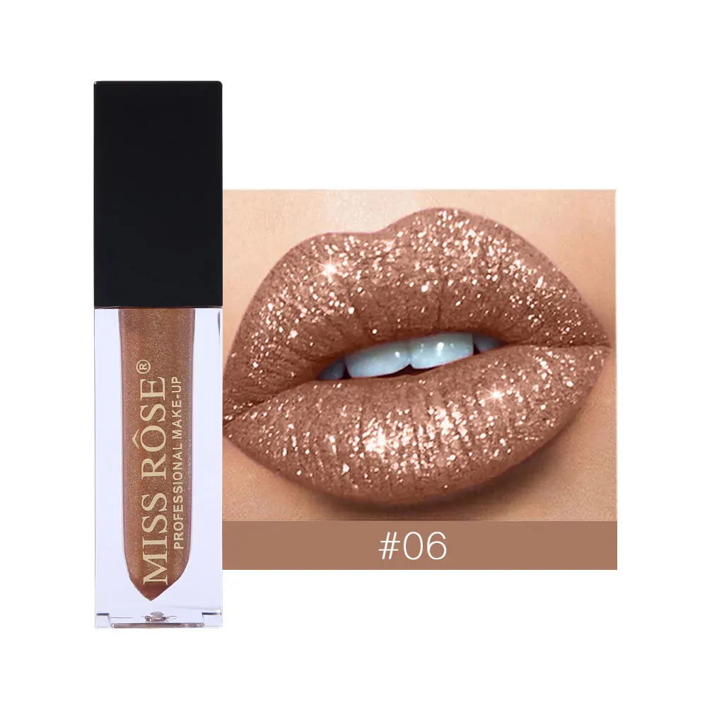 06 Miss Rose, 7 цветов, бриллиантовый кристалл, блеск для губ, высокий блестящий металлик, жидкая губная помада, макияж, увлажняющий блеск для губ - Цвет: 06