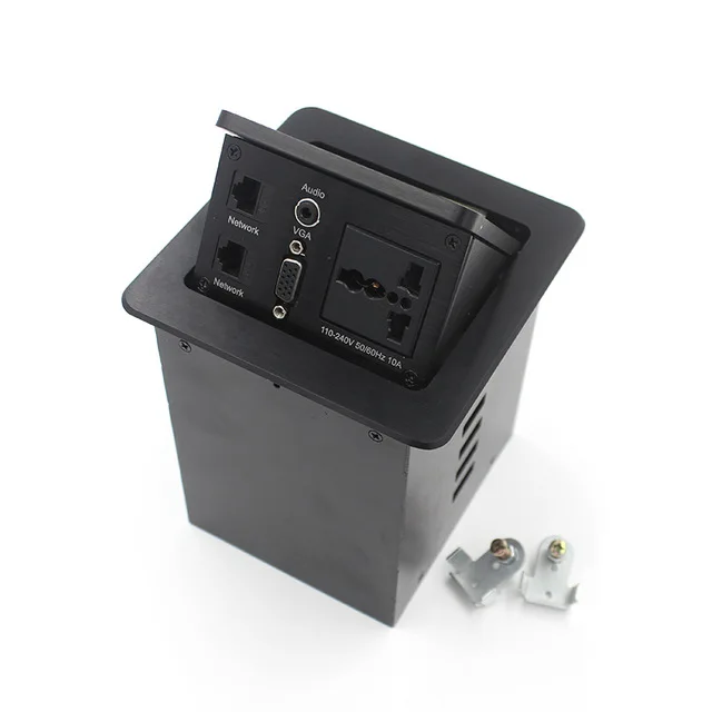 Настольная розетка JOHO 10A Мощность Desktop электрическая розетка данных VGA HDMI аудио алюминиевый порт черный, серебристый цвет Панель настольная розетка P-130 - Тип: Настольная розетка