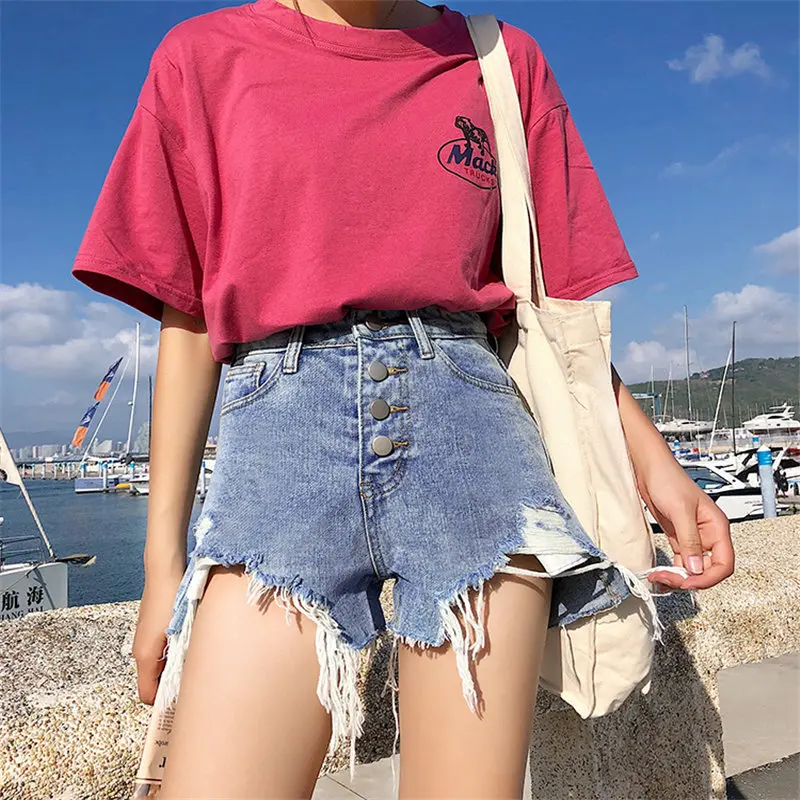 

HziriP 2019 Summer Fashion Streetwear Womens Sexy Jean Ladies Slim High Waist Korea Stylish Large Size Denim Wide Leg Shorts