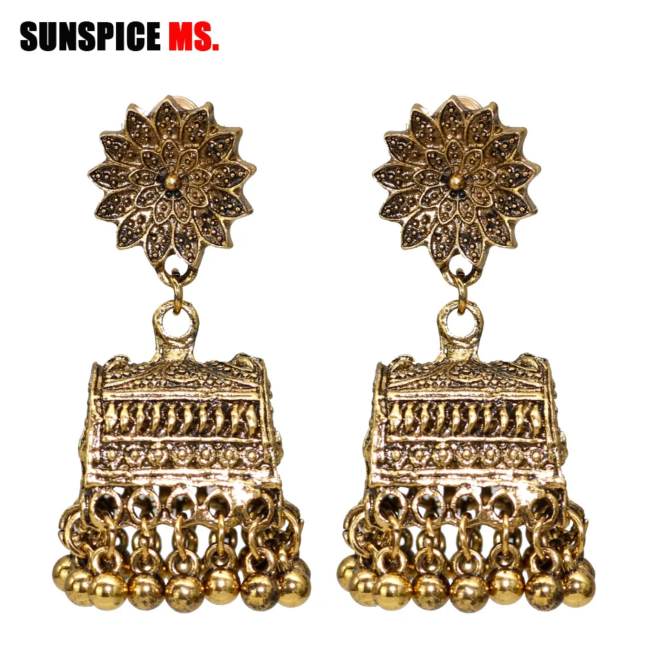 kle017gold SUNSPICE, MS, этнические, индийские, птичья клетка, серьги для женщин, античное золото, серебро, цвет, Египетский, серьги-капли, Ретро стиль, Ретро стиль, бохо, Древние ювелирные изделия - Окраска металла: kle017gold