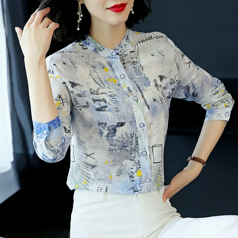 Женская шелковая блузка с длинным рукавом свободная из шелка тутового
