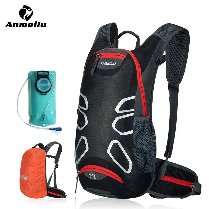 Blk with water bag ANMEILU, уличные спортивные сумки, походные сумки, сумки для альпинизма, велосипедная сумка, рюкзак для путешествий, дождевик, бесплатный подарок, дополнительно, 2л, сумка для воды - Цвет: Blk with water bag
