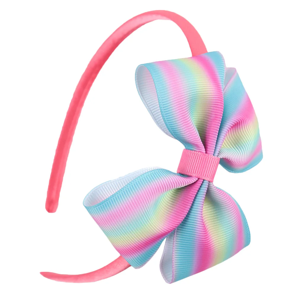 2 7 шт./лот с радужным бантом Hairbands для детей Обувь для девочек ручной работы жесткий Атлас Банданы для мужчин с печатные ленты для волос луки Женские аксессуары для волос - Цвет: 2