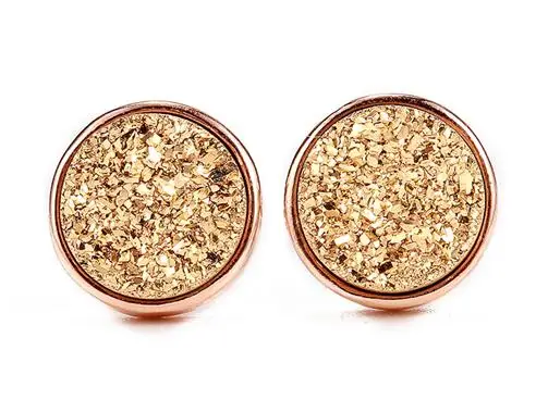 A15 24K Gold EYIKA Лидер продаж серьги из розового золота Круглые 6 мм Натуральный drusy Кристалл ювелирные изделия 13 цветов серьга из опалового стержня женские ювелирные изделия druzy - Окраска металла: A15 24K Gold