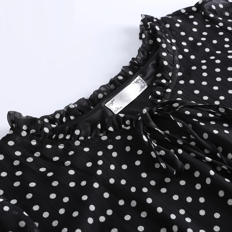 Women Plus Size 10XL 9XL 8XL 4XL Summer Chiffon Tops Feminina Elegant Small Dot Flare Sleeves Shirts Loose Style Clothing |