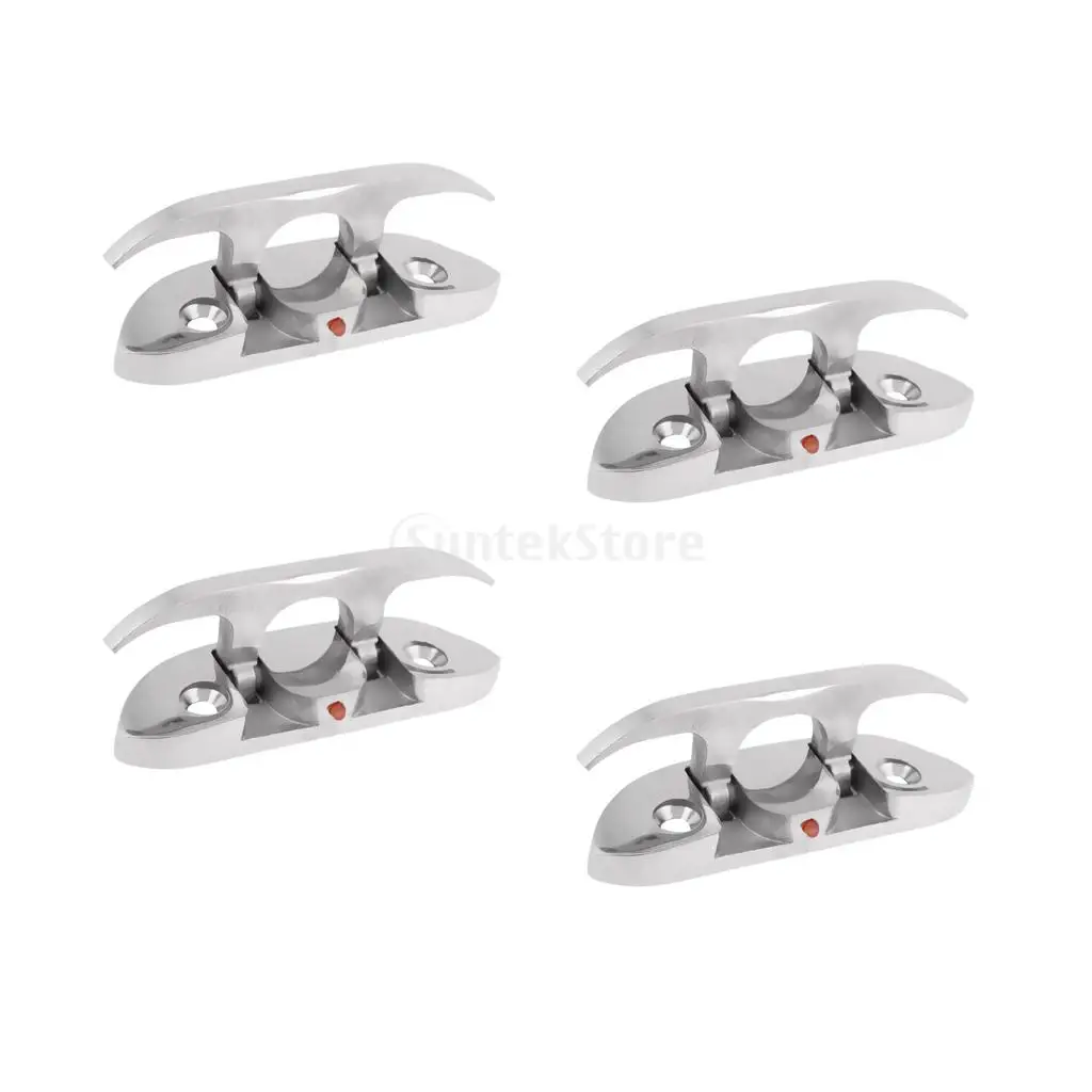 4Pcs Folding Cleat Mount Mooring Deck Cleat Dock Cleat Anchor Cleat High Polished 316 Marine Grade Stainless Steel Boat Hardware