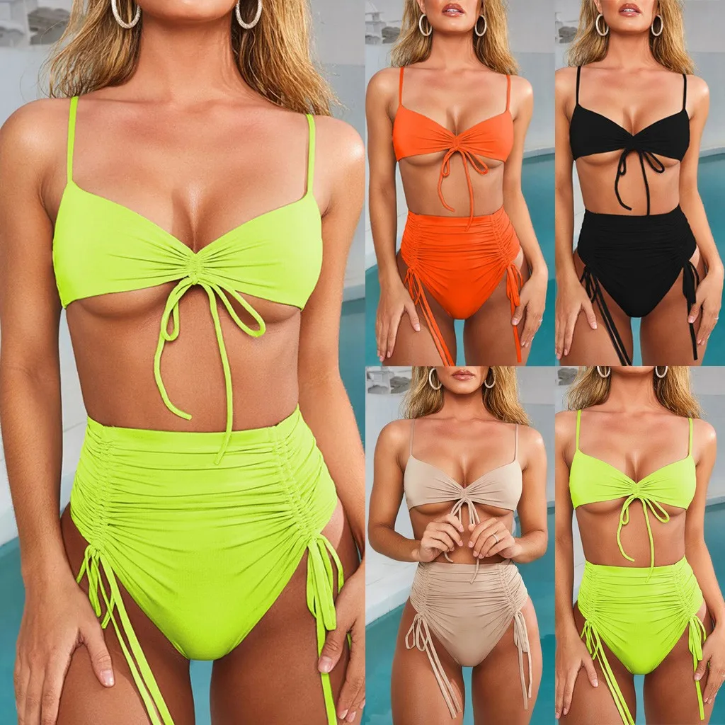 Купальники женские 2019 купальник из двух частей Бандажное бикини пуш ап с высокой