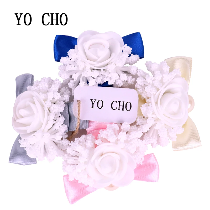 

YO CHO High-end Handmade Artificial Stamen Bud Bouquet White Rose Flowers For Home Garden Wedding Car Corsage Decor Bridal Prom