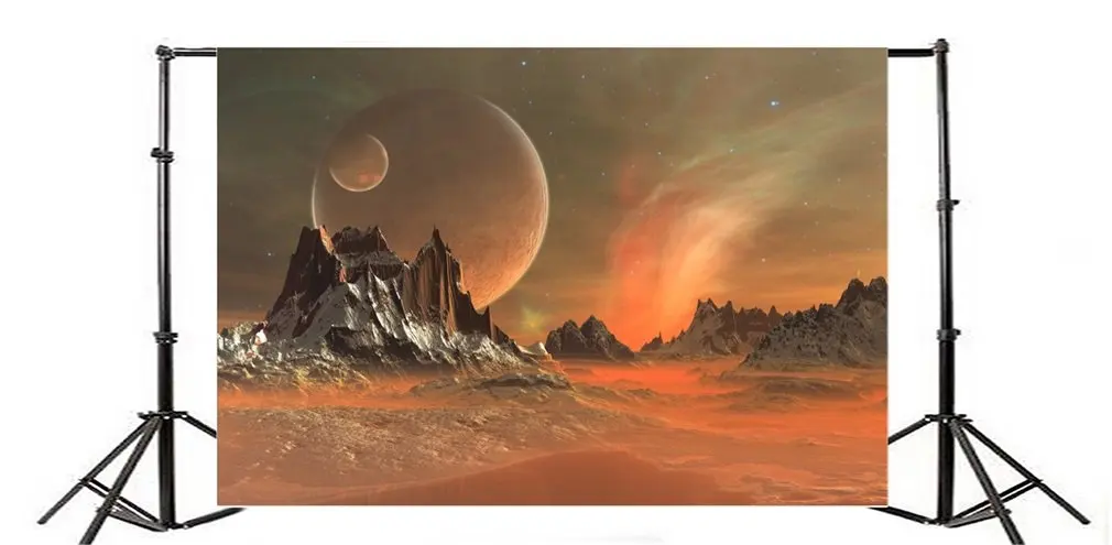 Фон для фотосъемки Луна горный камень камни Мерцающие Звезды красочное небо