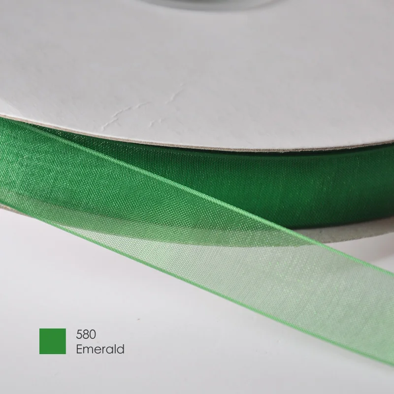 emerald 580 YAMA 22 25 32 38 мм для рукоделия, свадебная посылка, 200 ярдов/партия, зеленый, желтый, коричневый цвет, сплошная Прозрачная Шелковая лента из органзы - Цвет: emerald 580