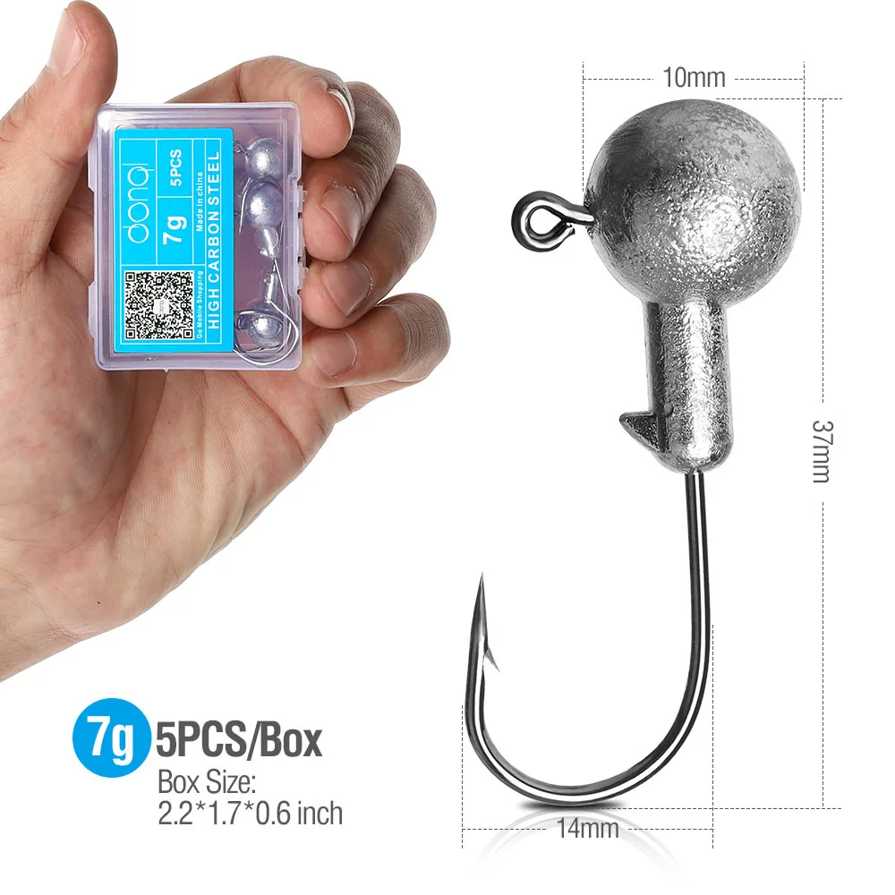 5pcs 7g DONQL 5 шт./компл. Lead Jig Head рыболовный крючок углерода Сталь рыболовный крючок для Мягкая приманка в виде червей 1g-20 г колючий карп рыболовные крючки с коробкой - Цвет: 5pcs 7g