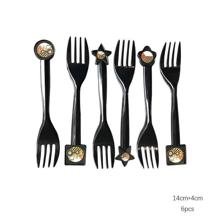 6pcs fork 1 компл. Строительство трактор тема надувные шары грузовик автомобиль баннеры торт Декор малыш душ Мальчики день рождения поставки - Цвет: 6pcs fork