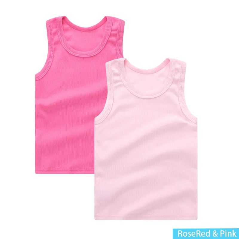 RoseRed Pink Комплект из 2 предметов; детская футболка без рукавов; майки для мальчиков и девочек; топ на бретелях; футболка; 0932 - Цвет: RoseRed Pink