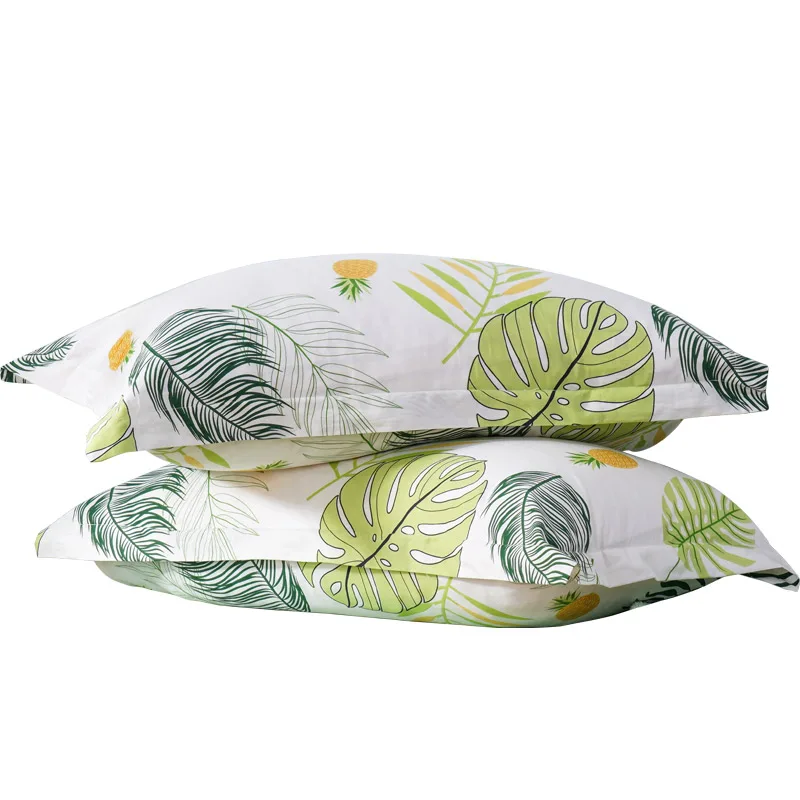 

1 Pair 100% Cotton pillow Case Green Leaf pillowcase Rectangular Envelope Style Sleeping Bed Pillow Cover 48x74cm