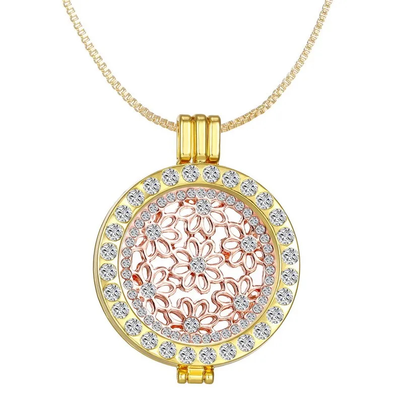 Медальон Подвеска Ожерелье для женщин Bijoux моя монета 33 мм Монета диск кристаллы в форме цветов для рамки